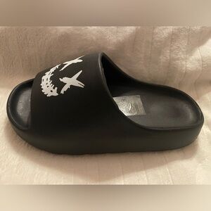 Black Slide Sandal with White Graphic